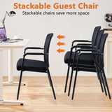 Mesh Back Stacking Office Arm Chairs with Upholstered Fabric Seat and Ergonomic Lumber Support