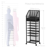 9-Tier Rolling File Cart - Paper Organizer with Drawer and Trays, Wood Desk Office Organizer