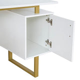 Storage Drawers and Cabinet 51.25” W-Modern Office Large Floating Desktop Surface Desk, 23.6" D x 51.2" W x 29.8" H, White/Gold Techni Mobili