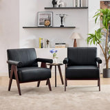 Black Leather Accent Chairs Set of 2, Mid Century Modern Accent Chair, Side Arm Chairs for Living Room