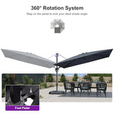 PURPLE LEAF 11' X 8' Left-right Tilting Patio Umbrella Outdoor Cantilever Swivel Rectangle Umbrella with Tilt Aluminum Offset Umbrella with 360-degree Rotation for Garden Deck Pool Patio Grey