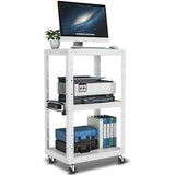 Height Adjustable AV Presentation Cart with Power Strip, Rolling Storage AV Carts for Video Projector, TV