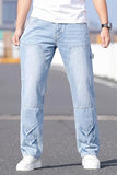 GINGTTO Mens Jeans Baggy Fit Casual Denim Light Blue 34W30L