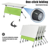 Portable Folding Conference Table with Silent Locking Wheels, Modern Mobile Flip Top
