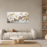daktenn Canvas Wall Art for Living Room Bedroom Office White and Gold Flower Artwork Large Botanical Floral Wall Art Modern Canvas Prints 24x48 Inches