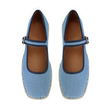 MAIJED Mary Jane Woven Espadrilles for Women Round Toe Ballerina Shoes Canvas Summer Flats Denim Blue US7fbanew