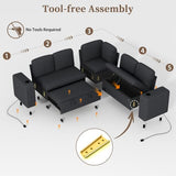 wanan Sectional Sleeper Sofa with Pull Out Couch Bed, 5 Seats Modular L Shaped Cloud Couch with Storage Chaise