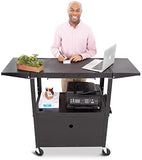 Line Leader Large AV Cart with Locking Cabinet & Drop Leaves, Rolling Height Adjustable Utility Cart