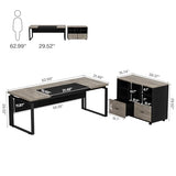 L-Shaped Executive Desk with Reversible File Cabinet, 63" Office Desk with Storage Drawers, L-Shaped Computer Desk (Gray & Black)