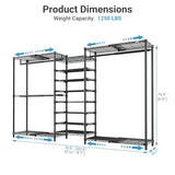 VIPEK S3X Expandable Clothes Rack Adjustable from 5'11" to 8'7" with 6-Tier Shoe Shelves, Freestanding Clothing Rack, Max Load 1250LBS, Black