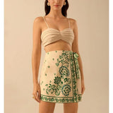Talakeno Womens Summer Floral Wrap Short Skirt Tie Side High Waist A Line Beach Vacation Boho Mini Skirt (Sage Green, M)