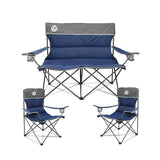 Northroad Outdoor Camping Chair Set of 3,Folding Padded Camp Chair,Collapsible Conversation Set w/1 Sofa,2 Single Chairs for Family Patio,Beach (Blue)