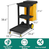 Cleaning Carts on Wheels, Janitorial Cart, 3-Shelf Commercial Traditional Plastic Housekeeping Cart