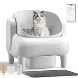 GTPLAYER Smart Cat Litter Box, Open-Top Self Cleaning Cat Litter Box with App Control, Safety Sensors, Large Capacity Waste Bin, Easy Maintenance, Automatic Litter Box for Multi-Cat Homes,White