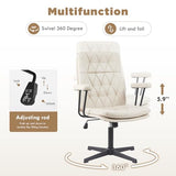 HoeuThien Desk Chair Without Wheels Swivel Tilt Home Office Chair with Criss Cross Legs Solid Accent Armchair Cream White