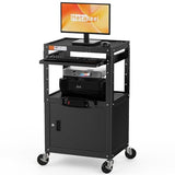 Steel Large AV Cart with Extra Storage - Adjustable Height Cart with Locking Cabinet