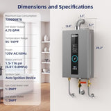 Tankless Water Heater, Novieex On Demand Water Heater Propane Gas, Up to 4.75 GPM, 100000 BTU Instant with LED Display, Indoor Installation, 2-4 Point Use for Family Bathroom Kitchen