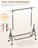 JIEJIERUI Heavy Duty Clothes Rack, Metal Clothing Rack Load 450 LBS, Rolling Coat Racks for Hanging Clothes with Lockable Wheels, Black