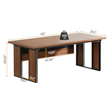63" Executive Desk, Modern Office Desk with Privacy Panel & Metal Frame, Large Computer Desk for Home Office (Brown & Black, Only Table)