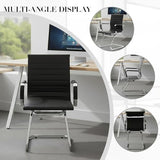 Waiting Room Chairs Leather Office Guest Chair Mid Back Reception Chairs with Sled Base for Meeting