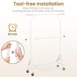 JIEJIERUI Double Rods Clothing Rack, Heavy Duty Clothes Rack for Hanging Clothes Load 560LBS, Metal Rolling Garment Racks with Wheels, White
