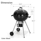 GREEN PARTY 22 inch Kettle Charcoal BBQ Grill with Wheels, Portable Charcoal Grill with Porcelain-Enameled Lid & Ash Catcher, Black