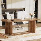 63-inch Executive Desk, Vintage Home Office Computer Desk with Large Tabletop, Walnut Brown