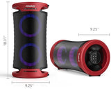 KMAG Large Party Bluetooth Speaker, 260W Peak Powerful Loud Sound with Deep Bass, 15Hr Playtime, Fast Charge, RGB Cool Light Show, TWS, Portable for Outdoor Beach, Camping, Backyard, Work, Home (Red)
