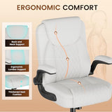 COMHOMA Comfy Office Chair, Home Desk Chair with Flip-up Armrests and Ergonomic Back - Heavy Duty PU Leather Executive Chair for Office Gaming, White