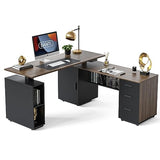 Executive L Shaped Standing Desk with 3-Drawer File Cabinet, 63" Electric Height Adjustable Stand up Desk for Home Office