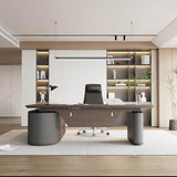 SAINTCY Large Executive Office Desk with File Cabinet, 86.6 Inch Sit & Stand L Shaped Executive Desk, Adjustable Luxury Office Desks for Boss