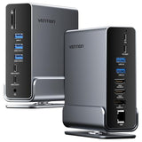 VENTION 15-in-1 Laptop Docking Station Dual Monitor, 360° Roatable Triple Monitor Docking Station with 2 * 4K HDMI and 1*DP, PD 100W Charging for Laptop