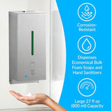BOBRICK 2013 Stainless Steel Automatic Wall-Mounted Foam Soap Dispenser, Satin Finish, 27-FL oz. 4-1/4” W, 10-17/32” H, 4-7/32” D