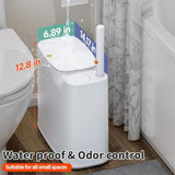 CTIME Bathroom Trash can Set, 2 Gallon White Small Trash Can with Lid, Disposable Toilet Brush, Storage Caddy and 12 Refills