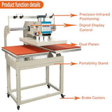 RENDGO 20x28 inch Dual Heat Press Machine, Pneumatic Heat Press Machine