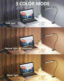JHD LED Desk Lamp with Clamp - Adjustable 3 Color Modes 10 Brightness Level Table Lamp, USB Eye Caring Flexible Gooseneck Desk Light, Black