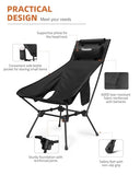 Trakiom High Back Folding Camping Chair, Widened Seat & Lightweight Black Portable Chair with Stable Design, Adjustable Head Support for Beach, Camping, Festival, Hiking and Outdoor Travel