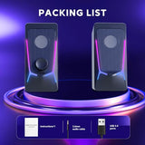 Gaming PC Speakers with Enhanced Bass and Volume Control, Stereo 2.0 USB Powered 3.5mm Aux Multimedia Speakers for Laptop