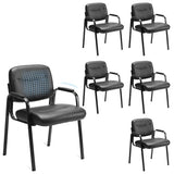 Sweetcrispy Office Reception Guest Chair No Wheels Set of 6, Leather Stationary Waiting Room Chairs with Padded Arms