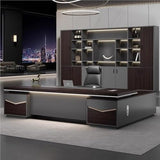 Rustic L Shaped Executive Office Desk with Shelves Storage Cabinet
