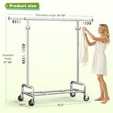 Raybee 76''W Clothes Rack, Heavy Duty Clothing Rack Load 450 LBS, Lockable Wheels & Adjustable Height, Garment Rack for Bedroom, Laundry Room, Closet
