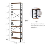 HOMISSUE Tall Bookshelf, 84 Inch Industrial Bookshelf with Metal Frame and Open Shelves, Brown