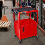 AVJ42C-RD Steel AV Cart with Adjustable Height and Storage Cabinet, Multipurpose Utility Cart