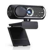 1080P Webcam with Microphone, Noise Cancellation, Privacy Cover, Wide-Angle Lens, Auto Light Correction, Plug & Play USB Webcam