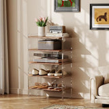 YQJJGL Shoe Rack for Entryway, Solid Wood and Acrylic Structure Shoe Stand, 5-Tier Modern Shoe Shelf, Ideal for Small, Living Room and Walk-in Closet