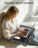 Potuopy Lap Desk - Up to 17” Laptop Tray with Wrist Rest, Portable Handle, Fixed Mouse Pad, Tablet & Phone Slots, Laptop Stand for Bed with Cushion (Black)