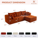 MAXYOYO Boneless Couch, L-Shaped Modular Cloud Couch, 4-Seat Sofa, Ottoman