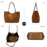 Suede Tote Bag for Women with Leather Purse Large Capacity Work Travel Handbags Ladies Shoulder Bags (Brown)