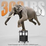 Steel Large AV Cart with Extra Storage - Adjustable Height Cart with Locking Cabinet