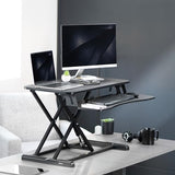 Height Adjustable Sit to Stand Riser, Dual Monitor and Laptop Workstation with Wide Keyboard Tray